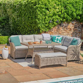 Sewanee Rattan Garden Rectangular Dining Set In Sand