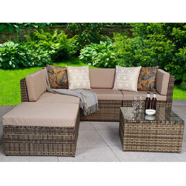 Shafter Rattan Garden Corner Sofa Seating Set In Natural Brown