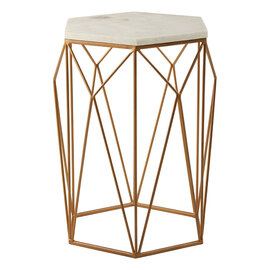 Shalom Hexagonal White Marble Top Side Table With Gold Frame