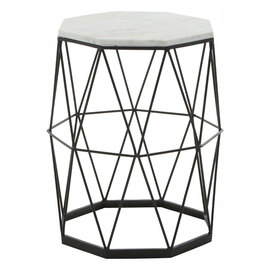 Shalom Octagonal White Marble Top Side Table With Angular Frame
