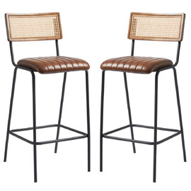 Shelby Brown Genuine Leather Bar Stools In Pair