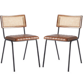 Shelby Brown Genuine Leather Dining Chairs In Pair
