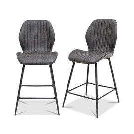 Shell Charcoal Faux Leather Counter Bar Stools in Pair