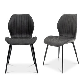 Shell Charcoal Faux Leather Dining Chairs with Black Legs in Pair