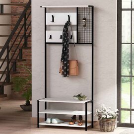 Shifley Wooden Coat Stand with 3 Shelves in White