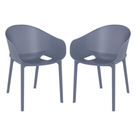 Shipley Outdoor Dark Grey Stacking Armchairs In Pair