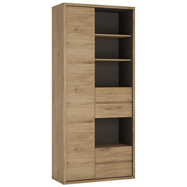 Sholka Wooden Wide Bookcase With 1 Door 4 Drawers In Oak
