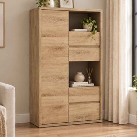 Sholka Wooden Display Cabinet With 1 Door 4 Drawers In Oak