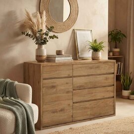 Sholka Wooden Sideboard With 1 Door And 5 Drawers In Oak