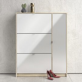 Shovy White High Gloss Shoe Cabinet With 4 Doors 2 Layers In Oak