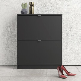Shovy Wooden Shoe Cabinet With 2 Doors And 2 Layers In Matt Black