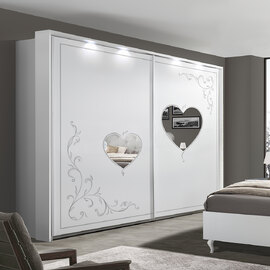 Sialkot Wooden Wardrobe With Mirror In Serigraphy White And LED