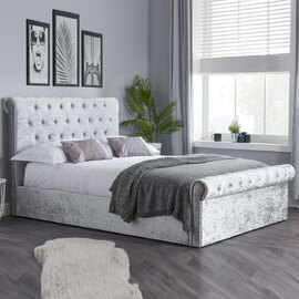 Siena Fabric Ottoman Storage Small Double Bed In Crushed Velvet
