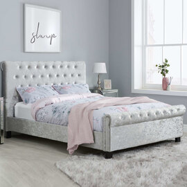 Siena Fabric Small Double Bed In Steel Crushed Velvet