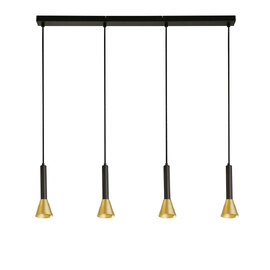 Signal 4 Light Gold Shade Bar Pendant Light In Black