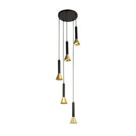 Signal 5 Light Gold Shade Multi Drop Pendant Light In Black