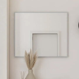 Silvis Bedroom Wall Mirror In Grey Wooden Frame