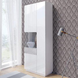 Silvis Display Cabinet Tall Left In White Concrete Grey And LED