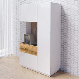 Silvis Gloss Display Cabinet Left Hand In White Oak And LED
