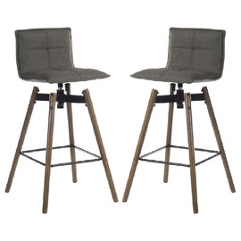 Silvis Grey Fabric Barstools With Dark Wooden Legs In Pair