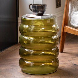 Silvis Mouth Blown Glass Side Table In Forest