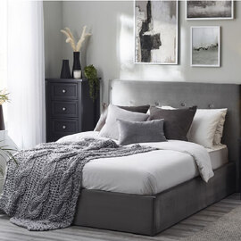 Silvis Velvet Storage Ottoman Double Bed In Grey