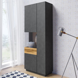 Silvis Wooden Display Cabinet Tall Left In Matera Oak And LED