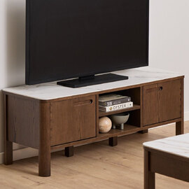 Simcoe Cream Ceramic Top TV Stand With Smoked Oak Base