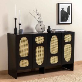 Simona Wooden Storage Cabinet with 4 Doors in Black