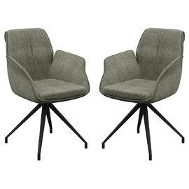 Simsbury Green Fabric Dining Armchairs In Pair