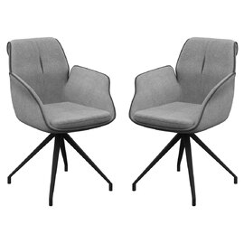 Simsbury Grey Fabric Dining Armchairs In Pair