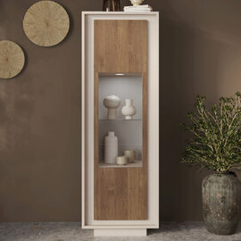 Skokie Wooden Display Cabinet In Cashmere And Mercure With LED