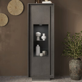 Skokie Wooden Display Cabinet In Lava With LED
