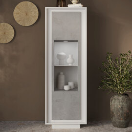 Skokie Wooden Display Cabinet In Matt White And Cement With LED