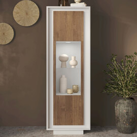 Skokie Wooden Display Cabinet In Matt White And Mercure With LED