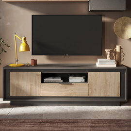 Skokie Wooden TV Stand 2 Doors 1 Drawer In Lava And Cadiz