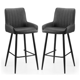 Sakaye Black Faux Leather Bar Chairs In Pair