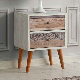 Solara Wooden Bedside Cabinet with 2 Drawers in White and Walnut