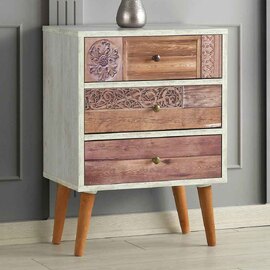 Solara Wooden Chest of 3 Drawers in White and Walnut