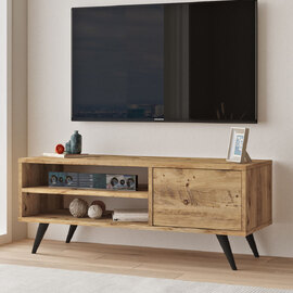 Solaro Wooden TV Stand With 2 Shelves In Atlantic Pine