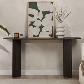 Solea Oval Wooden Console Table In Lumiere Black