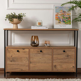 Solero Wooden Console Table with Metal Frame in Atlantic Pine and Black
