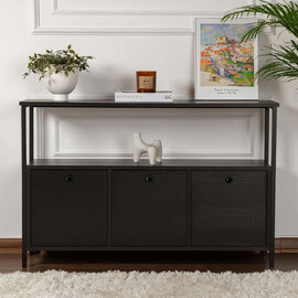 Solero Wooden Console Table with Metal Frame in Black