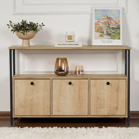 Solero Wooden Console Table with Metal Frame in Oak and Black