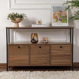Solero Wooden Console Table with Metal Frame in Walnut and Black