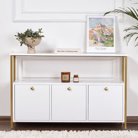 Solero Wooden Console Table with Metal Frame in White and Gold