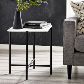 Solna Marble Lamp Table With Black Metal Legs In White