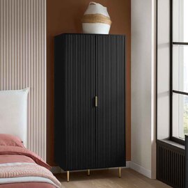 Solvian Wooden Fluted Wardrobe with 2 Doors in Black