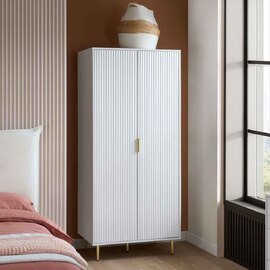 Solvian Wooden Fluted Wardrobe with 2 Doors in White