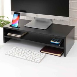 Sorella Wooden Monitor Stand Riser with 2 Shelf in Black